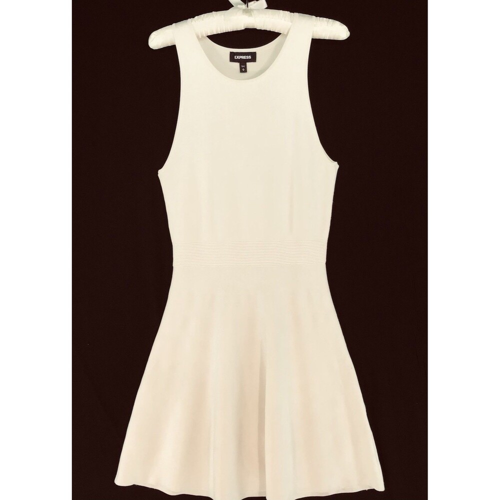 Express Dress Womens Medium Ivory Knit Fit&Flare Stretch Knee Length Sleeveless